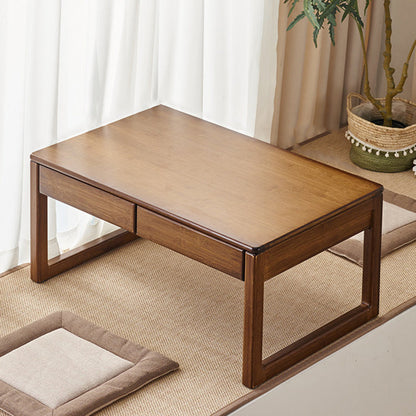 Traditional Japanese Bamboo Rectangular Recessed Coffee Table 1-2 Drawers For Living Room