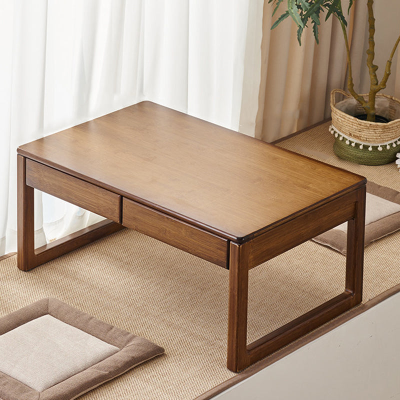 Traditional Japanese Bamboo Rectangular Recessed Coffee Table 1-2 Drawers For Living Room