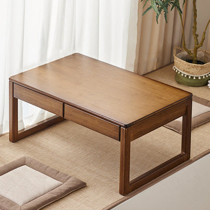 Traditional Japanese Bamboo Rectangular Recessed Coffee Table 1-2 Drawers For Living Room