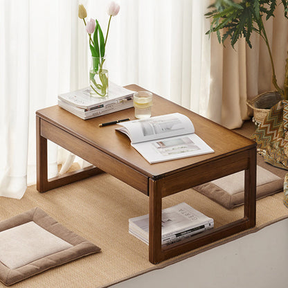 Traditional Japanese Bamboo Rectangular Recessed Coffee Table 1-2 Drawers For Living Room