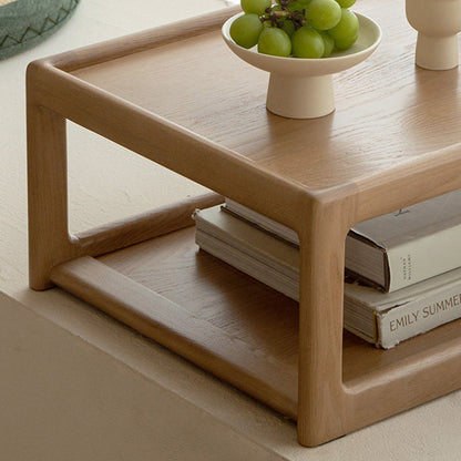 Modern Minimalist Oak Wood Rectangular Coffee Table 2-Tier For Living Room