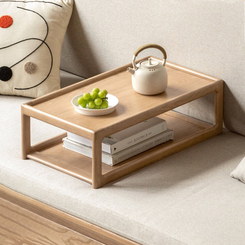 Modern Minimalist Oak Wood Rectangular Coffee Table 2-Tier For Living Room