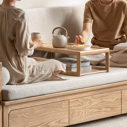 Modern Minimalist Oak Wood Rectangular Coffee Table 2-Tier For Living Room