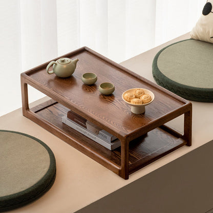 Modern Minimalist Oak Wood Rectangular Coffee Table 2-Tier For Living Room