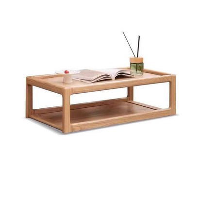 Modern Minimalist Oak Wood Rectangular Coffee Table 2-Tier For Living Room