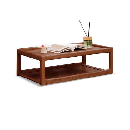 Modern Minimalist Oak Wood Rectangular Coffee Table 2-Tier For Living Room