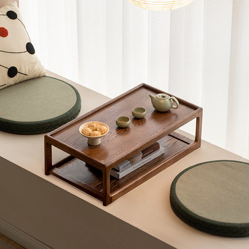Modern Minimalist Oak Wood Rectangular Coffee Table 2-Tier For Living Room