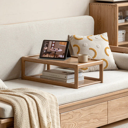 Modern Minimalist Oak Wood Rectangular Coffee Table 2-Tier For Living Room