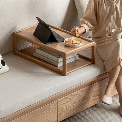 Modern Minimalist Oak Wood Rectangular Coffee Table 2-Tier For Living Room