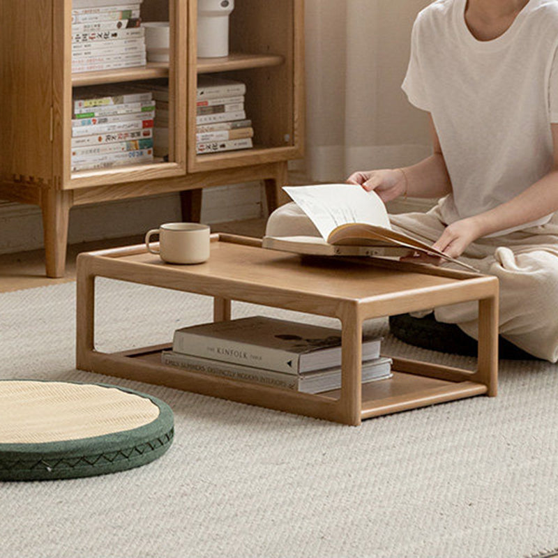 Modern Minimalist Oak Wood Rectangular Coffee Table 2-Tier For Living Room