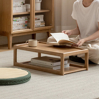 Modern Minimalist Oak Wood Rectangular Coffee Table 2-Tier For Living Room