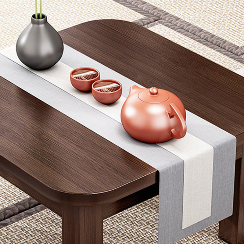 Traditional Japanese Bamboo Rounded Square Coffee Table 1-Tier For Living Room