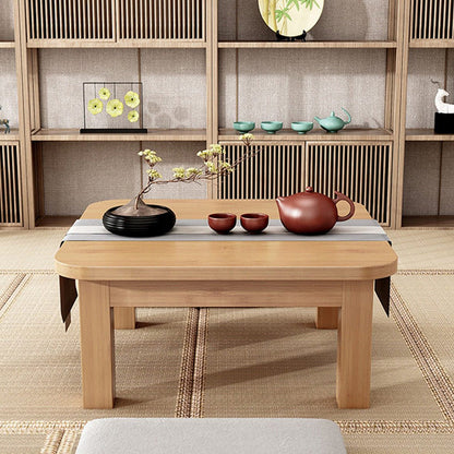 Traditional Japanese Bamboo Rounded Square Coffee Table 1-Tier For Living Room