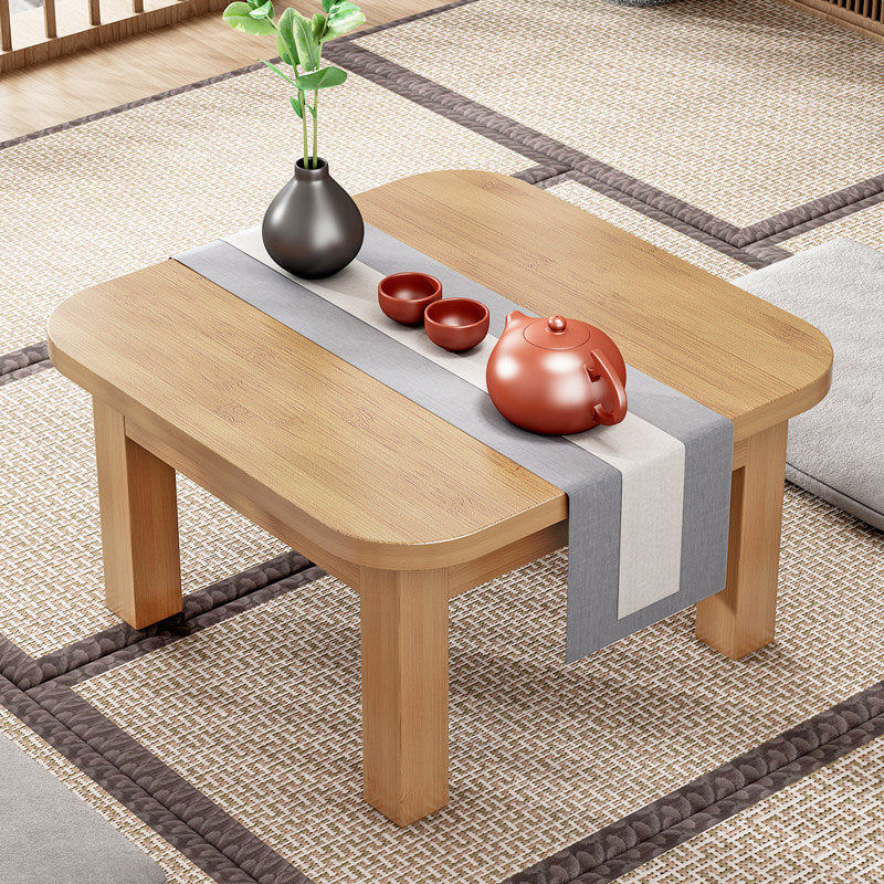 Traditional Japanese Bamboo Rounded Square Coffee Table 1-Tier For Living Room