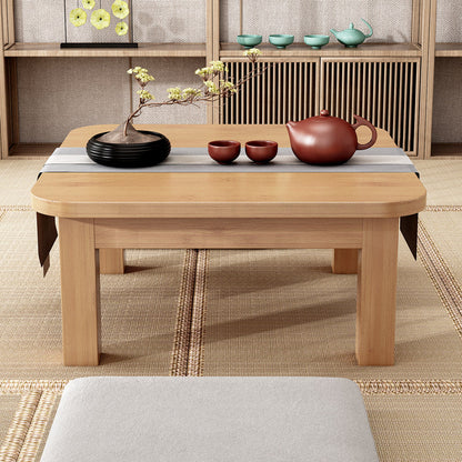 Traditional Japanese Bamboo Rounded Square Coffee Table 1-Tier For Living Room