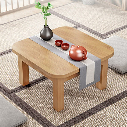 Traditional Japanese Bamboo Rounded Square Coffee Table 1-Tier For Living Room