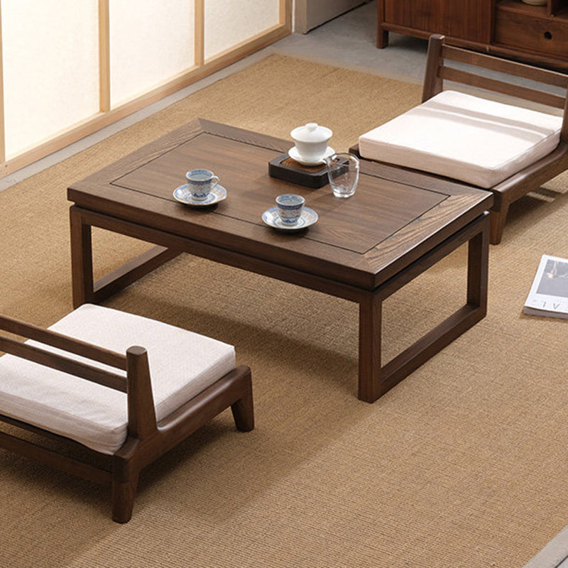 Traditional Japanese Elm Wood Rectangular Coffee Table 1-Tier For Living Room