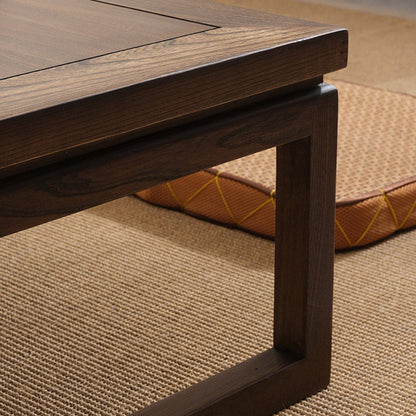 Traditional Japanese Elm Wood Rectangular Coffee Table 1-Tier For Living Room