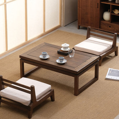 Traditional Japanese Elm Wood Rectangular Coffee Table 1-Tier For Living Room