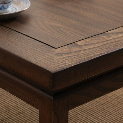 Traditional Japanese Elm Wood Rectangular Coffee Table 1-Tier For Living Room