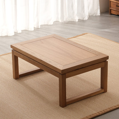 Traditional Japanese Elm Wood Rectangular Coffee Table 1-Tier For Living Room