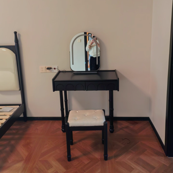 Traditional Vintage Plywood Pine Glass Arched Rectangular Makeup Vanity 1/2 Drawers For Bedroom