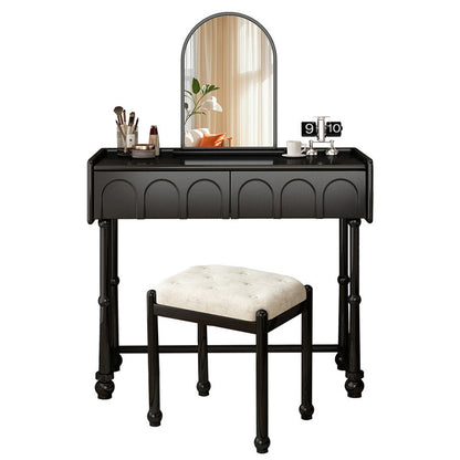 Traditional Vintage Plywood Pine Glass Arched Rectangular Makeup Vanity 1/2 Drawers For Bedroom