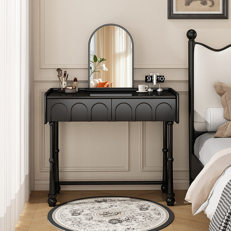Traditional Vintage Plywood Pine Glass Arched Rectangular Makeup Vanity 1/2 Drawers For Bedroom