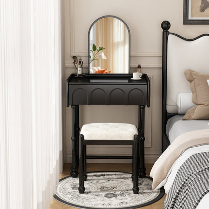 Traditional Vintage Plywood Pine Glass Arched Rectangular Makeup Vanity 1/2 Drawers For Bedroom