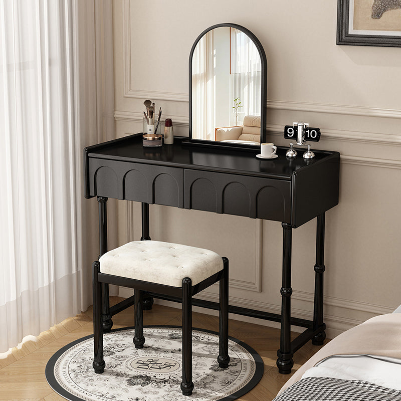 Traditional Vintage Plywood Pine Glass Arched Rectangular Makeup Vanity 1/2 Drawers For Bedroom