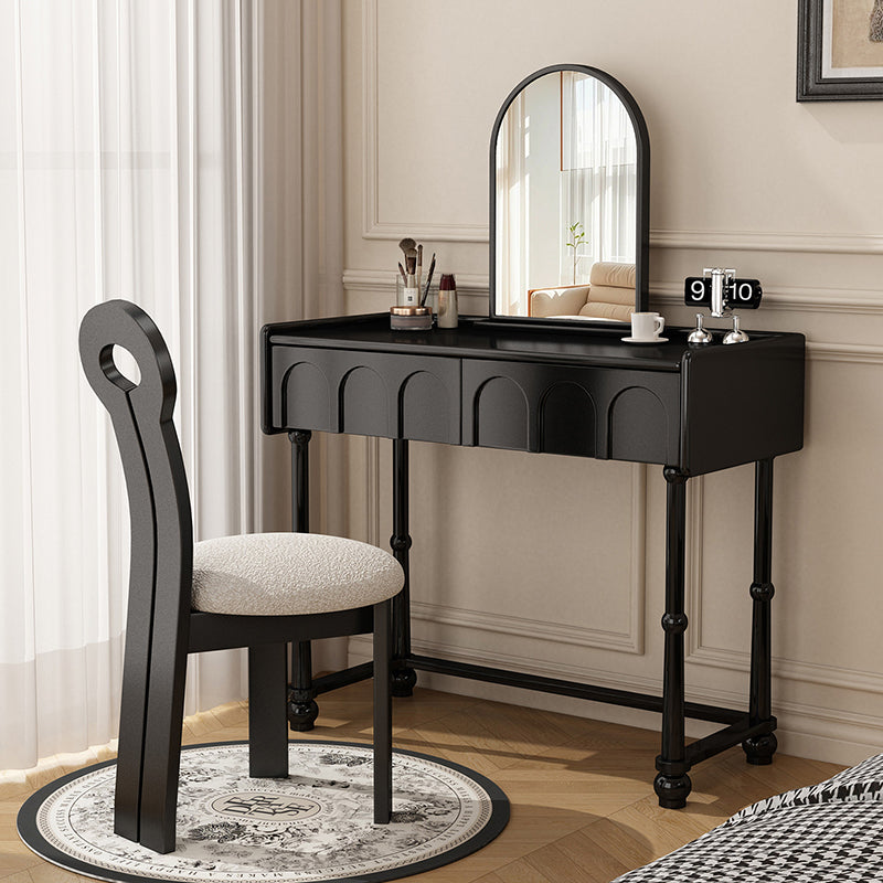 Traditional Vintage Plywood Pine Glass Arched Rectangular Makeup Vanity 1/2 Drawers For Bedroom