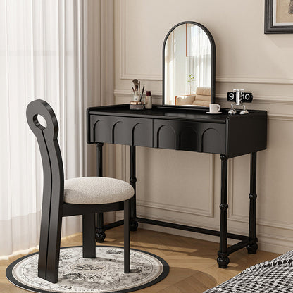 Traditional Vintage Plywood Pine Glass Arched Rectangular Makeup Vanity 1/2 Drawers For Bedroom