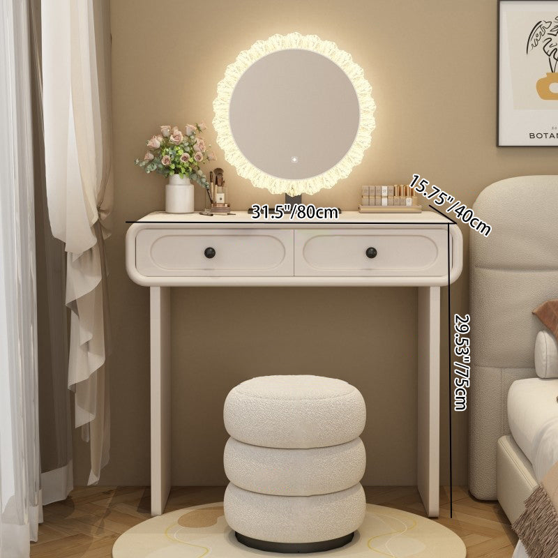 Modern Minimalist Plywood Pine Glass Rounded Rectangular Makeup Vanity 2-Drawer For Bedroom