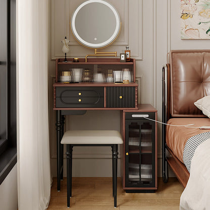 Traditional French Plywood Cylindrical Rectangular Makeup Vanity 3-Drawer For Bedroom