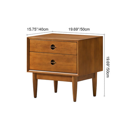 Traditional Chinese Solid Wood Cylindrical Square Nightstand 2-Drawer For Bedroom