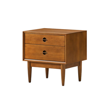 Traditional Chinese Solid Wood Cylindrical Square Nightstand 2-Drawer For Bedroom