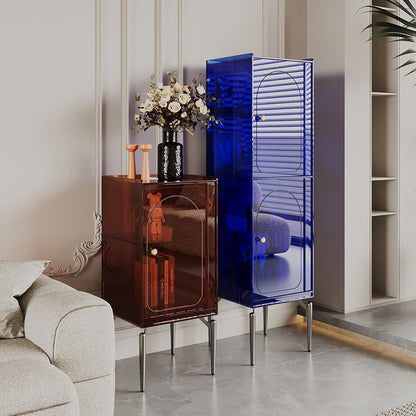 Modern Luxury Acrylic Carbon Steel Rectangular Storage Cabinet 2/4 Tiers For Living Room