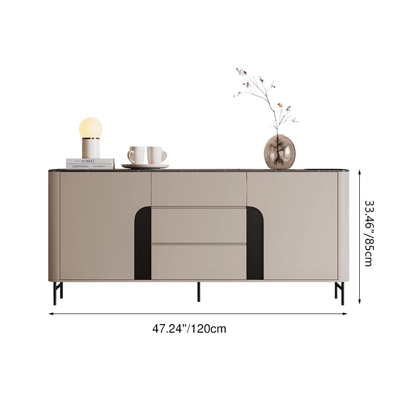 Modern Luxury MDF Microcrystalline Stone Metal Rounded Rectangular Storage Cabinet 3-Drawer For Living Room