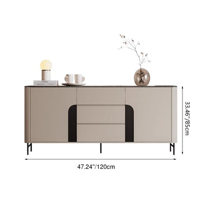 Modern Luxury MDF Microcrystalline Stone Metal Rounded Rectangular Storage Cabinet 3-Drawer For Living Room