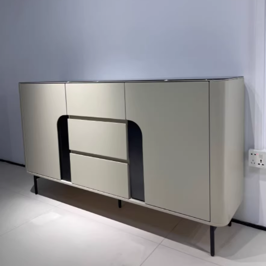 Modern Luxury MDF Microcrystalline Stone Metal Rounded Rectangular Storage Cabinet 3-Drawer For Living Room