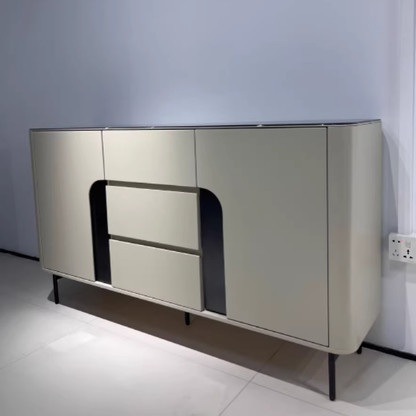 Modern Luxury MDF Microcrystalline Stone Metal Rounded Rectangular Storage Cabinet 3-Drawer For Living Room