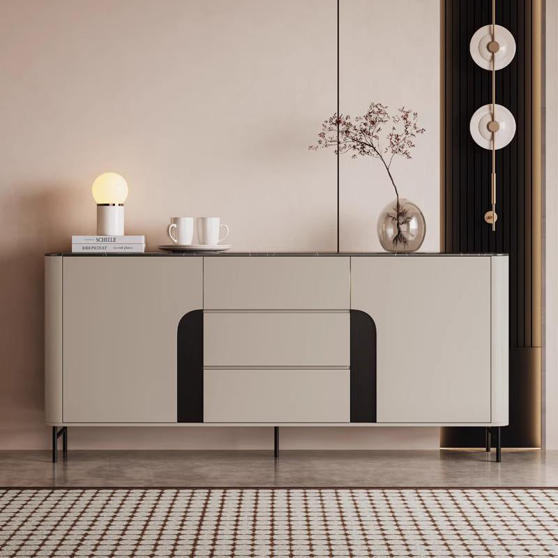 Modern Luxury MDF Microcrystalline Stone Metal Rounded Rectangular Storage Cabinet 3-Drawer For Living Room