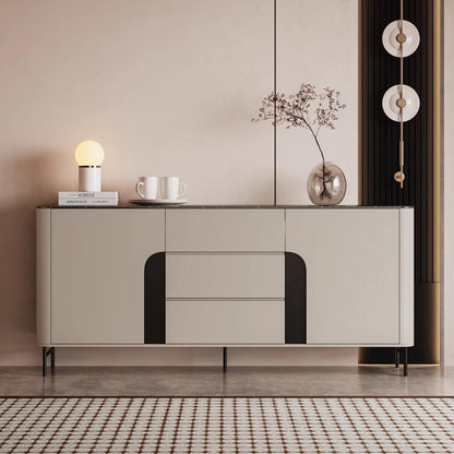 Modern Luxury MDF Microcrystalline Stone Metal Rounded Rectangular Storage Cabinet 3-Drawer For Living Room
