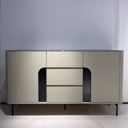 Modern Luxury MDF Microcrystalline Stone Metal Rounded Rectangular Storage Cabinet 3-Drawer For Living Room