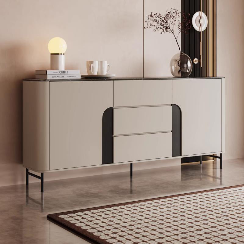 Modern Luxury MDF Microcrystalline Stone Metal Rounded Rectangular Storage Cabinet 3-Drawer For Living Room