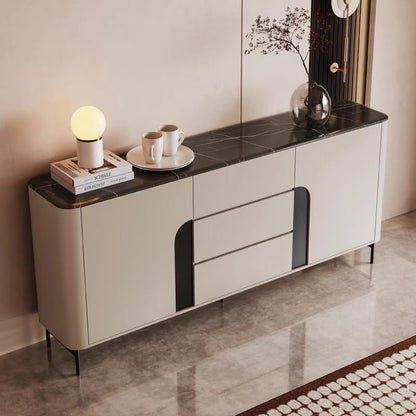 Modern Luxury MDF Microcrystalline Stone Metal Rounded Rectangular Storage Cabinet 3-Drawer For Living Room