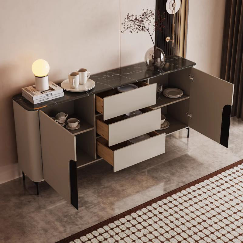 Modern Luxury MDF Microcrystalline Stone Metal Rounded Rectangular Storage Cabinet 3-Drawer For Living Room