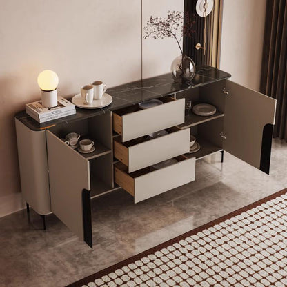 Modern Luxury MDF Microcrystalline Stone Metal Rounded Rectangular Storage Cabinet 3-Drawer For Living Room