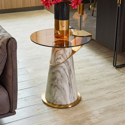 Contemporary Scandinavian Carbon Steel Tempered Glass Round Conical Coffee Table 1-Tier For Bedroom