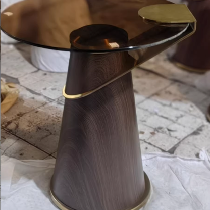 Contemporary Scandinavian Carbon Steel Tempered Glass Round Conical Coffee Table 1-Tier For Bedroom